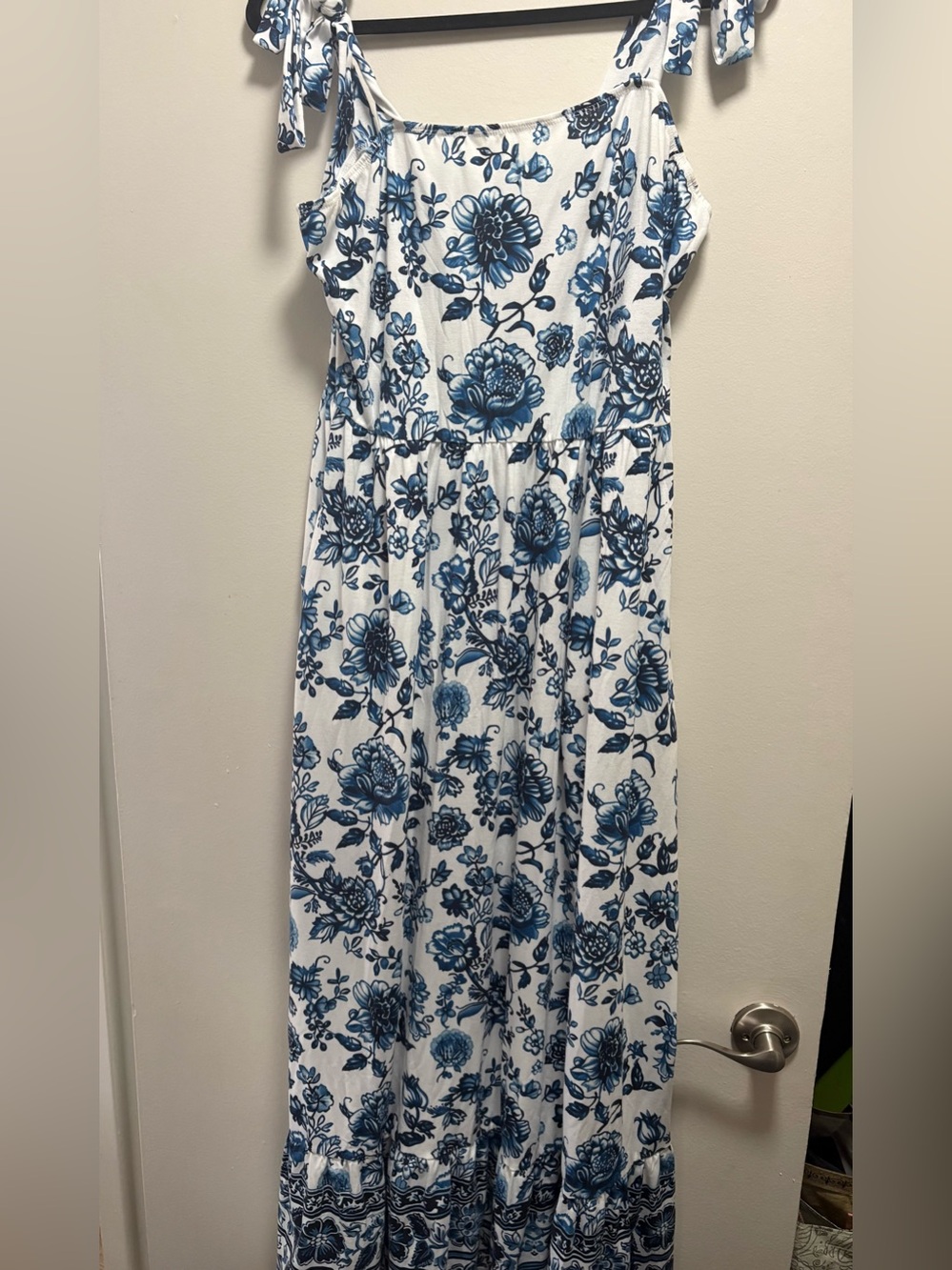 Blue Floral Maxi Dress on White
